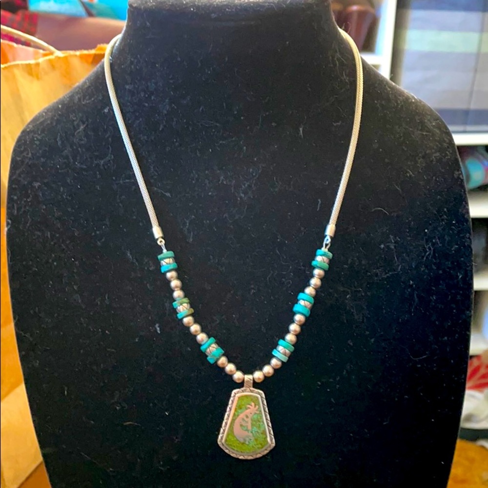 Southwestern style sterling w/turquoise necklace